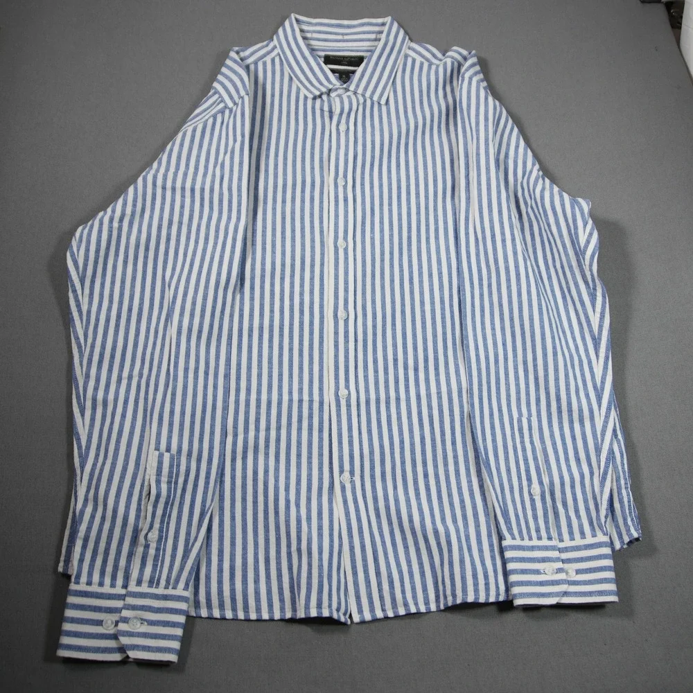 Banana Republic Linen Cotton Untucked Stripe Nautical Slim Fit Striped Shirt XL